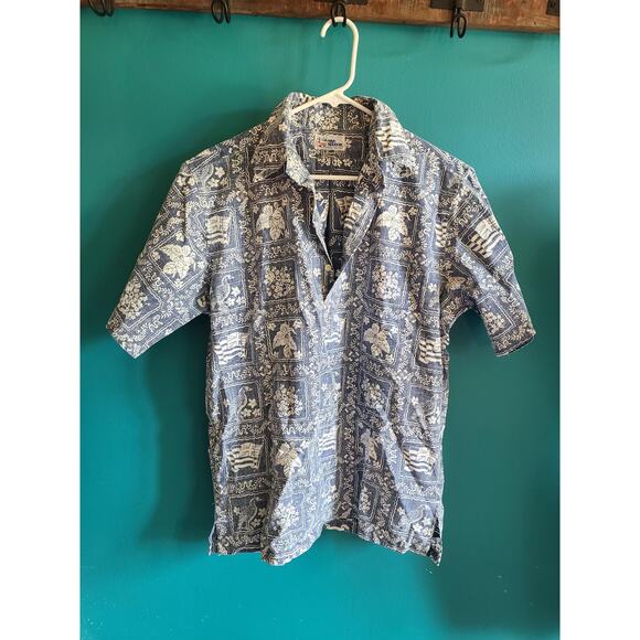 Men's Vintage Hawaiian Shirt by Reyn Spooner Half Placket Camp Shirt L - Picture 1 of 5